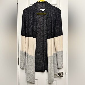 Market & Spruce Colorblock Open Front Cardigan Black Cream Gray Size L